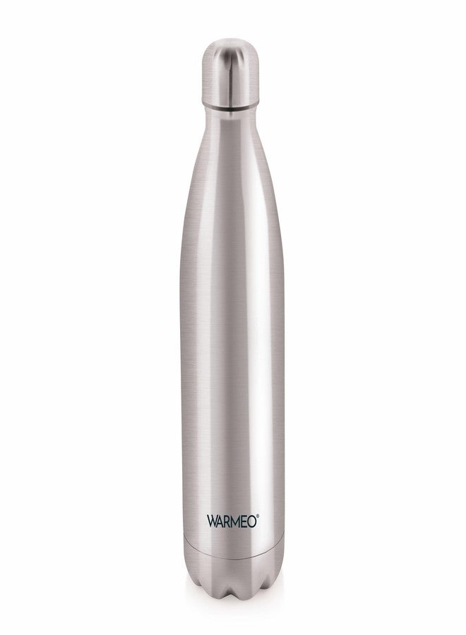 WARMEO زجاجة مياه WARMEO Oscar 1000 مصنوعة من الفولاذ المقاوم للصدأ 304 عالي الجودة، سعة 1 لتر، تحافظ على الماء ساخنًا وباردًا لمدة 24 ساعة، غطاء مانع للتسرب، معتمدة من ISI، معزولة بتفريغ الهواء، مناسبة للمكاتب والصالات الرياضية والمدارس، لون فضي - Image 1